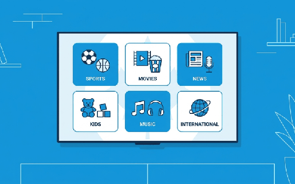 Smart TV showing Smartiflixtv channel categories with a maple leaf accent
