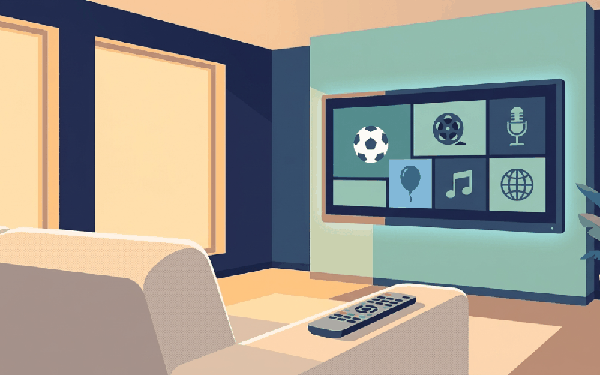Smartiflixtv channel categories displayed on a smart TV screen in a modern Canadian living room