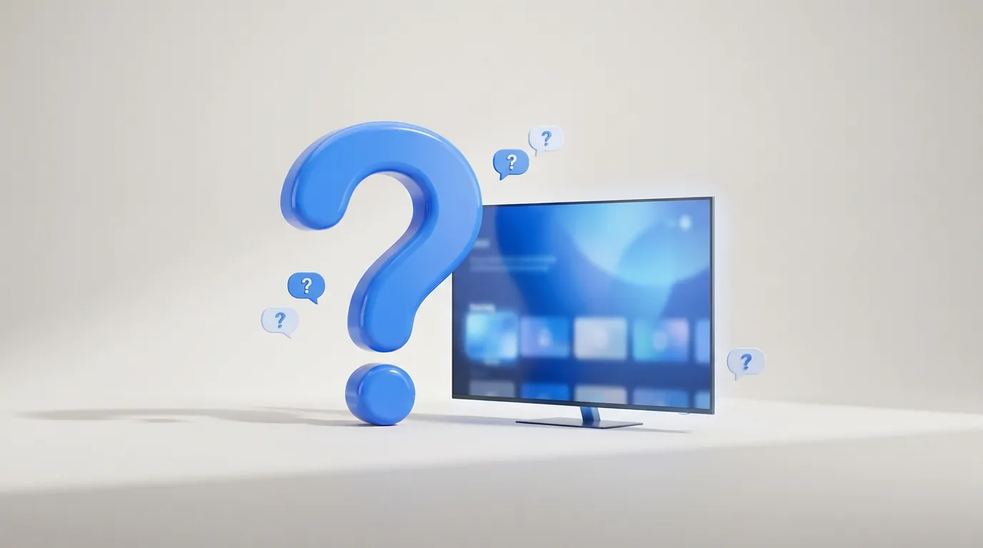 Question marks beside a smart TV representing common questions about Smartiflix in United States